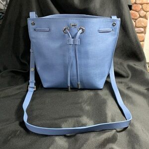 H by Halston Light Blue Leather Crossbody Small Bucket Bag